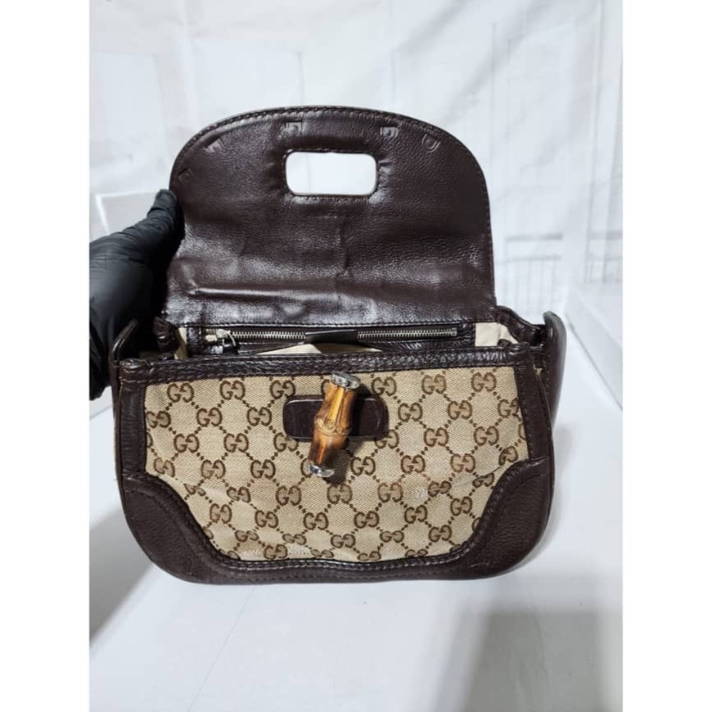 SOLD*Authentic GUCCI GG Canvas And Leather New Bamboo Top Handle Bag Beige/Brown - Picture 11 of 16